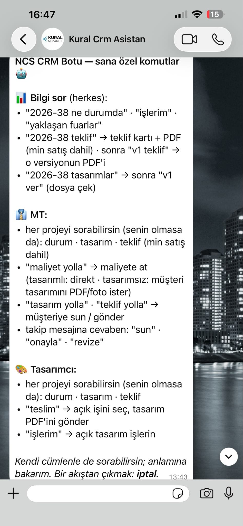 Bot komut menüsü
