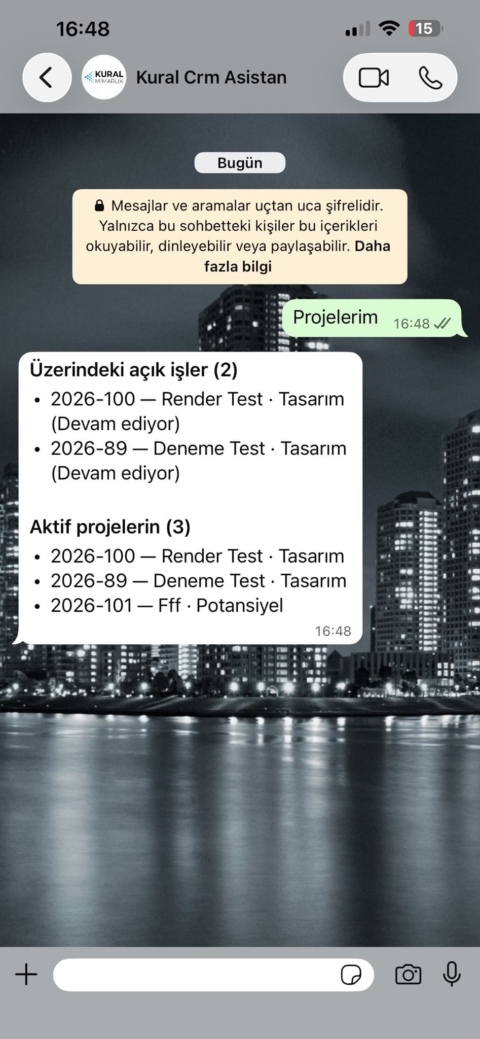 WhatsApp projelerim listesi