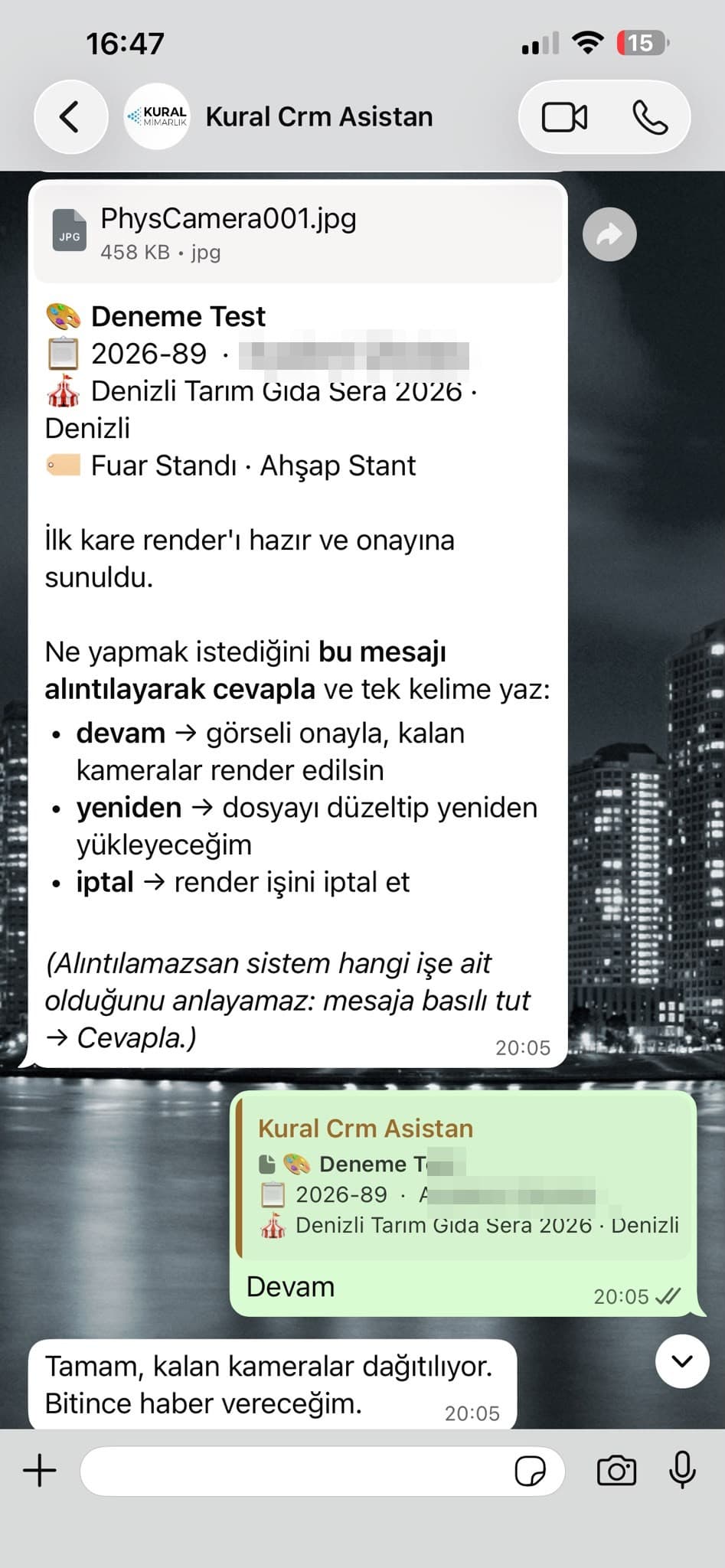 WhatsApp render onay akışı